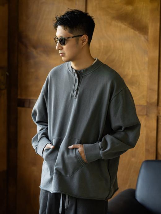 GYOZA PASTA/GP25AW-C057/复古亨利领反缝设计重磅水洗蜡染圆领卫衣 商品图2