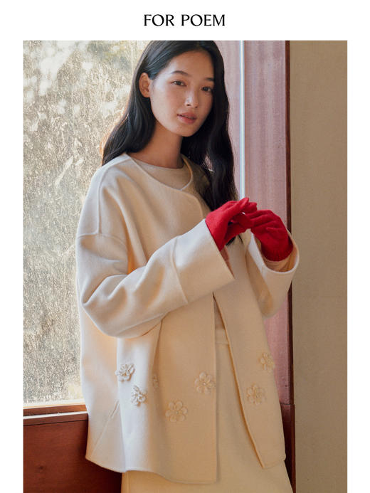 ForPoem 25/FW 原创设计100羊毛立体花温柔氛围感中长款大衣外套 商品图2