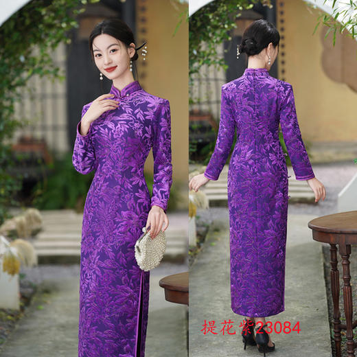 SKY 23084复古老上海丝绒提花加绒旗袍裙 商品图2