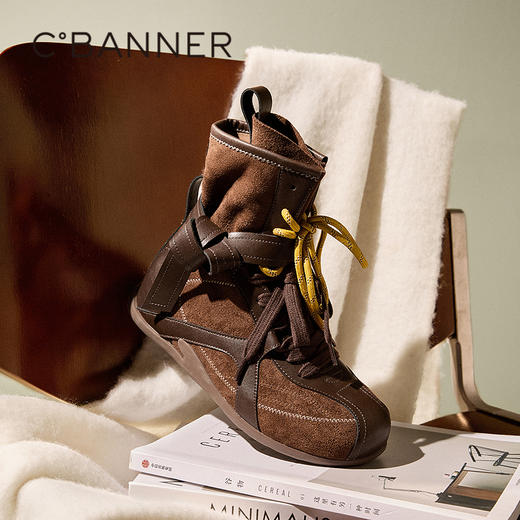 千百度内增高高帮德训鞋女美拉德复古时尚休闲短靴A25525717 商品图2