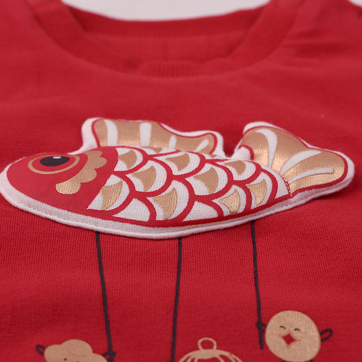 棉果果冬季新品新年款中国红喜庆节日氛围男童女童夹棉爬衣中国风夹棉连体衣M502727825782 商品图5