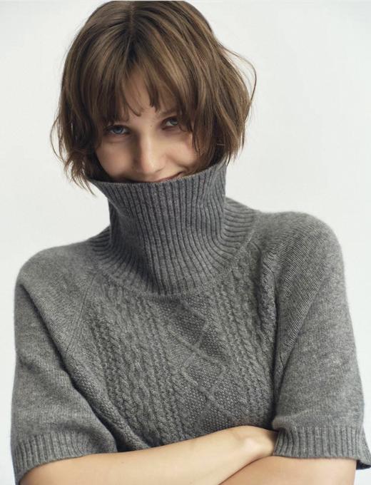 JAI 25AW 烟灰色高领绞花羊绒连衣裙 商品图6