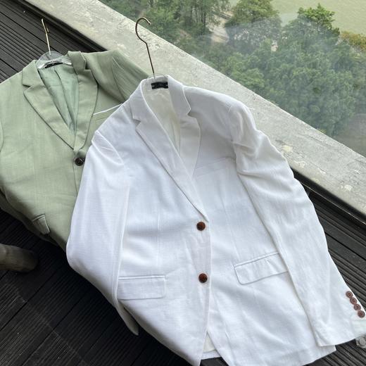 男士春夏季修身单排单扣纯色亚麻混纺西装新休闲西服（有瑕疵版本，介意勿拍） 商品图10