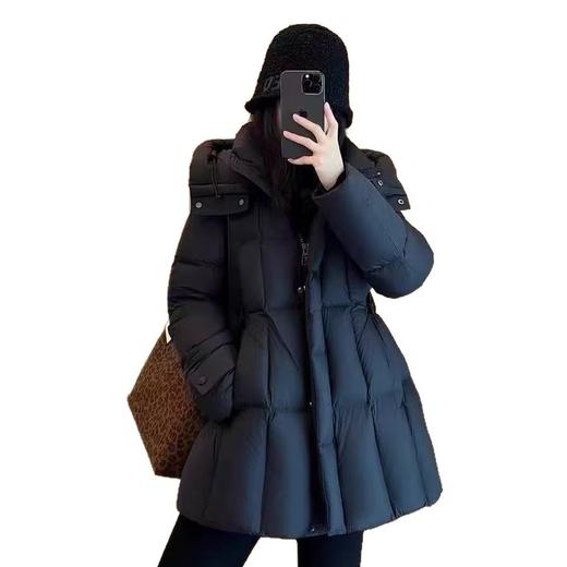 丁摩 冬新款高端90白鸭绒连帽中长款羽绒服女收腰保暖厚外套5ZF-9014 商品图4