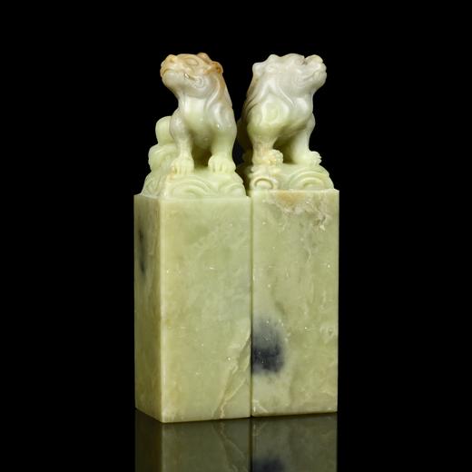 孤品017375青田石古兽对章-3.5*3.5*12.2cm 商品图1