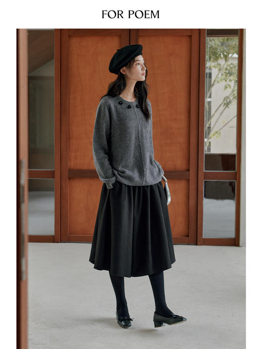 ForPoem 现货 25/FW原创设计立体花朵灰色牦牛绒针织衫简约套头毛衣 商品图1