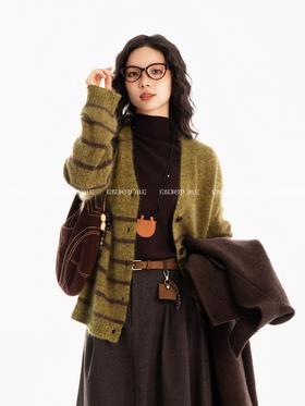 【门店同款】ENJOY冬季“游牧漫寻”条纹拉毛V领开衫 167594445