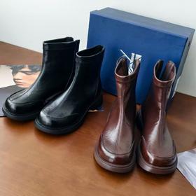 进口手抓纹软牛皮软底薄绒短靴