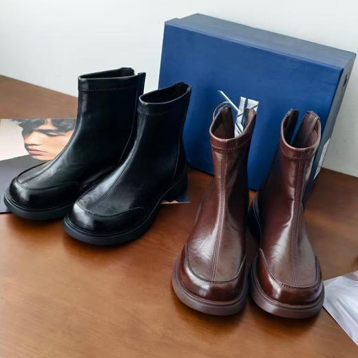 进口手抓纹软牛皮软底薄绒短靴 商品图0