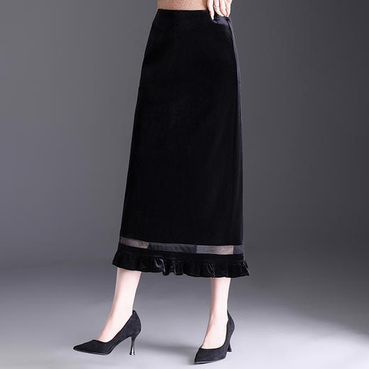 木耳边显瘦黑色半身裙，垂坠感长款修身直筒裙一步裙MYX-JYM-25103-L 商品图1