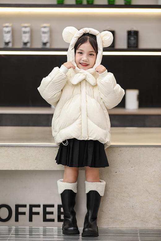 【YW】无忧购儿童羽绒服90白鸭绒短款加厚围巾款小耳朵外套24602（截单后3-5天发货) 商品图13