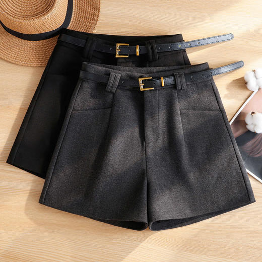 丁摩 高腰灰色毛呢五分短裤阔腿裤8029 商品图0