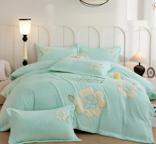 全新花卉刺绣花朵纯色叶夕牛奶绒保暖加厚床上用品四件套G117800035 商品图5