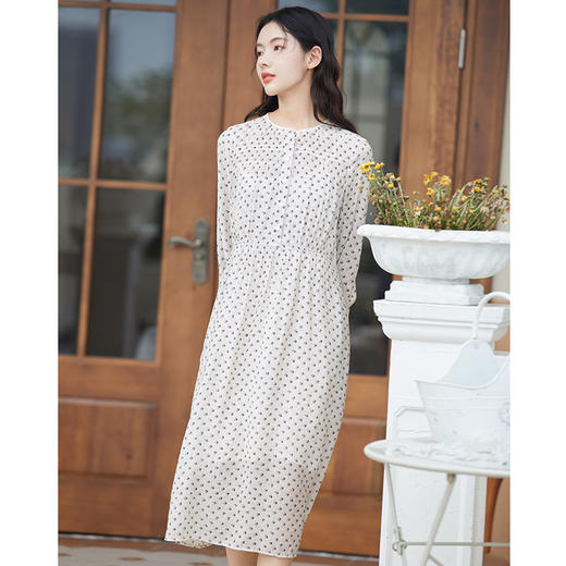 Famecoco范可儿花农诗人文艺印花连衣裙女士秋装收腰垂感长款F225FA024 商品图2