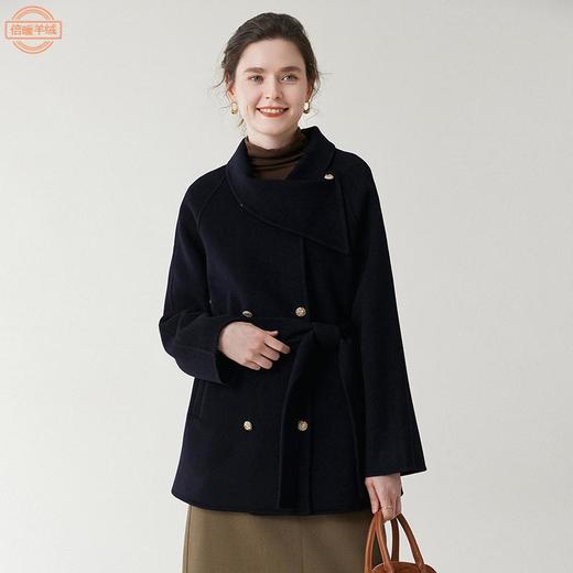 丁摩 红羊毛双面呢围脖外套中长款大衣BN091 商品图1