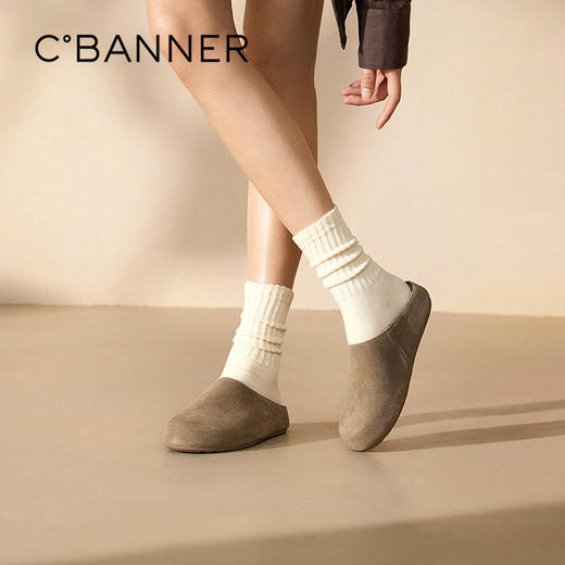 千百度薄底一脚蹬勃肯鞋包头拖女舒适复古平底半拖鞋A25280980 商品图0