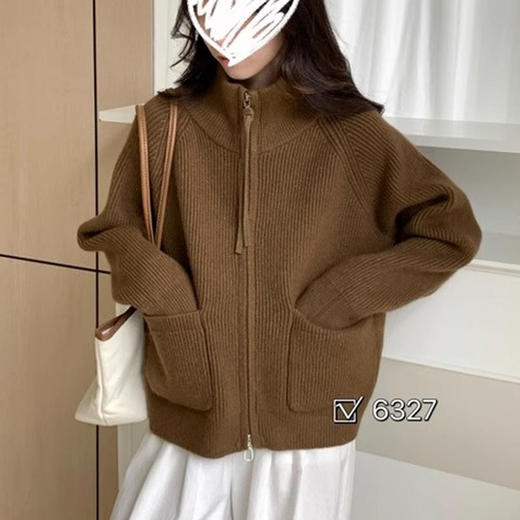 【YW】无忧购【甄选】软糯慵懒双拉链毛衣外套女翻领针织开衫宽松外搭浣熊绒上衣3912（截单后7天发货） 商品图11