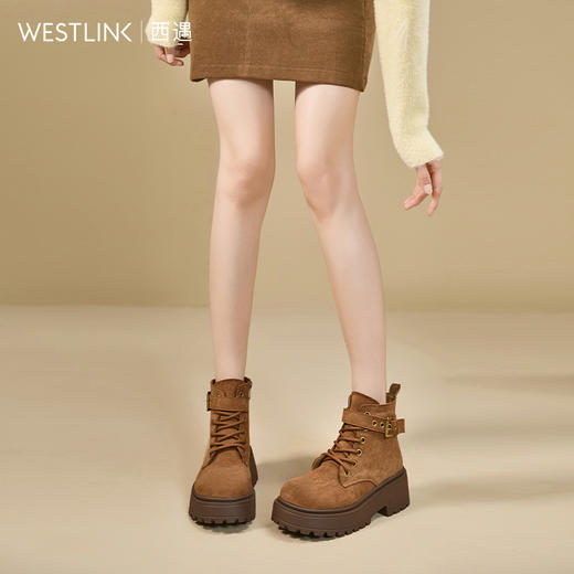 西遇增高马丁靴女新款秋冬复古英伦风机车靴子厚底系带短靴V2257283 商品图3