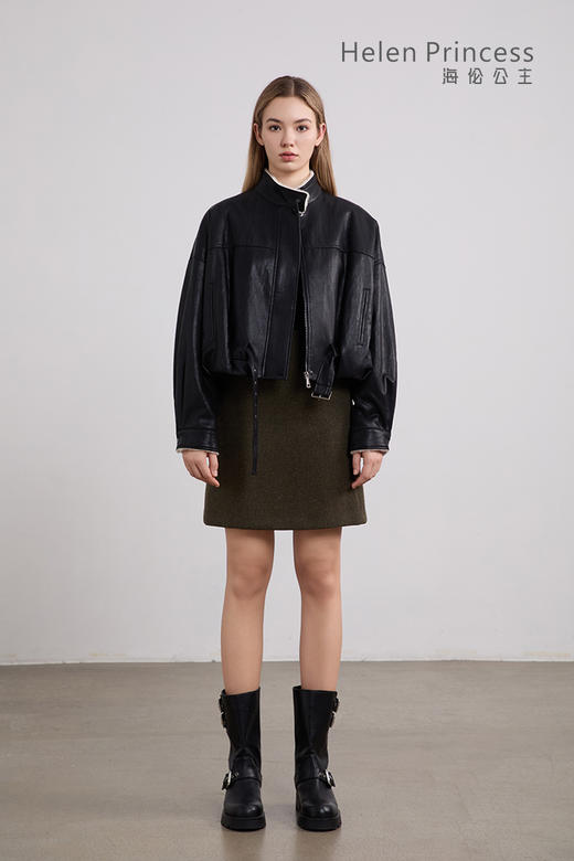 机车风立领加绒皮衣 商品图5