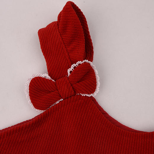 棉果果冬季新品新年款女童中国红喜庆节日氛围抽条针织背心裙M522702425774 商品图2