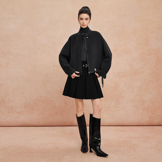 QH906斯尔丽2025新款宽松版时尚减龄显高经典小立领双面呢短款羊毛大衣 商品图3