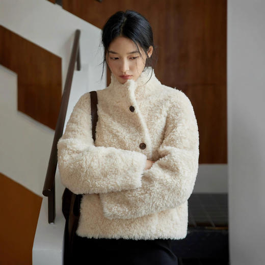 丁摩 全羊毛立领羊羔毛皮毛一体皮草外套 2502 商品图0