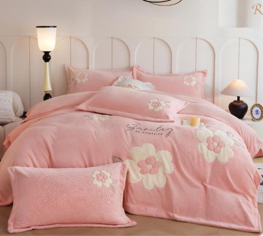 全新花卉刺绣花朵纯色叶夕牛奶绒保暖加厚床上用品四件套G117800035 商品图3