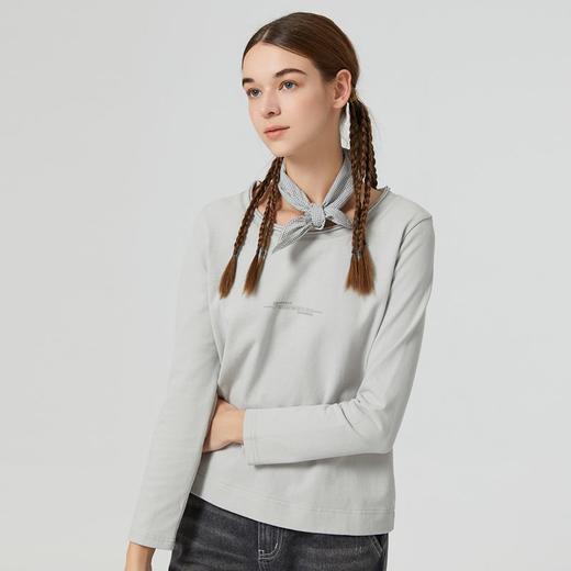 Famecoco范可儿全棉正肩长袖t恤女秋季字母印花长袖打底套头上衣DAB6BB004 商品图0