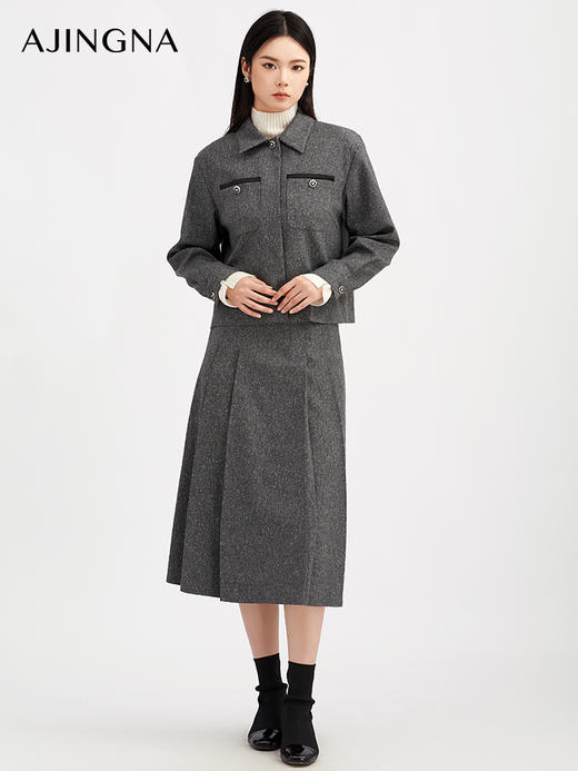 【商场同款】阿菁娜秋季新款星屑灰编织夹克微落肩宽松版型翻领设胸斗口细节A30Q107011 商品图3