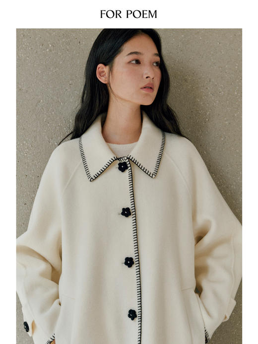 ForPoem 25/FW 原创设计100羊毛花朵扣子贝壳绣双面呢大衣外套 商品图2