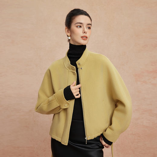 QH905斯尔丽25新款含山羊绒宽松版时尚减龄经典小立领双面呢羊毛大衣 商品图9