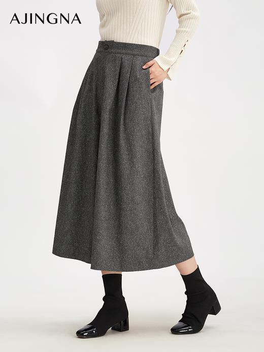 【商场同款】阿菁娜秋季新款星屑灰裙裤九分阔腿显瘦半松紧腰设立体剪裁修饰腿型A30Q110020 商品图3