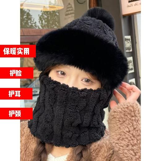 帽子围脖一体女冬2025新款加绒加厚骑车防风防寒电动车保暖套头帽 商品图2