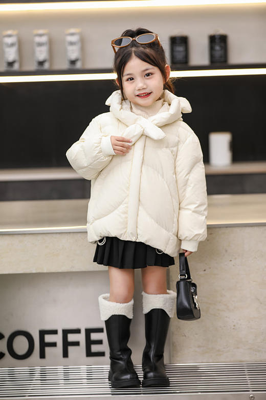 【YW】无忧购儿童羽绒服90白鸭绒短款加厚围巾款小耳朵外套24602（截单后3-5天发货) 商品图10
