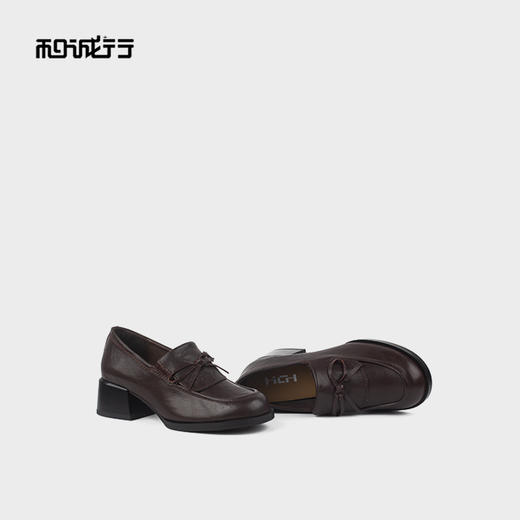 和诚行2025秋季新款世上舒适百搭英伦风一脚蹬咖色乐福鞋2130003A 商品图4