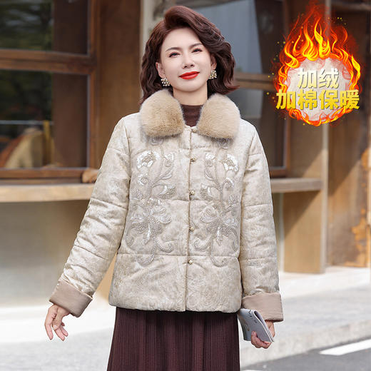 FW 8020新中式妈妈加绒加厚棉衣洋气棉袄国风保暖棉服 商品图1