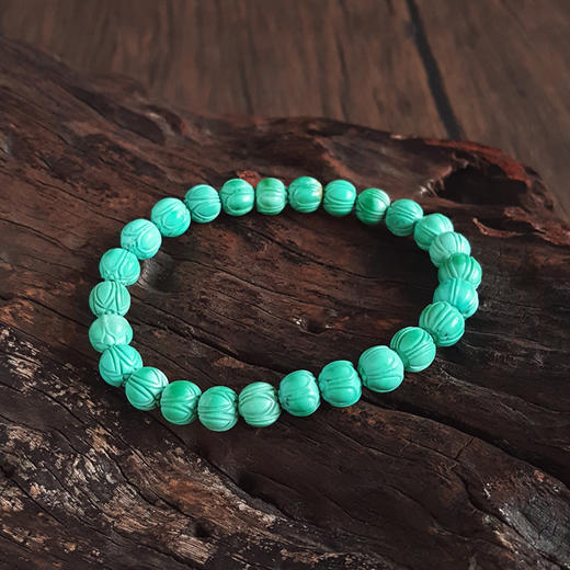 【天然正品】天然原矿高瓷高蓝约7.7MM莲花型绿松石珠串手串7.7MM（皆取最大值）女士271025NJM08 商品图2