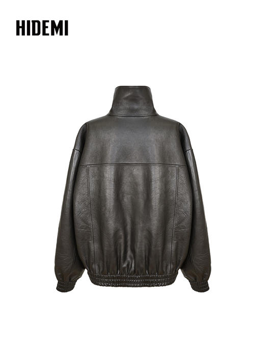HIDEMI 进口西班牙胎羊皮极简立领短款夹克外套正反两穿廓形皮衣 商品图8