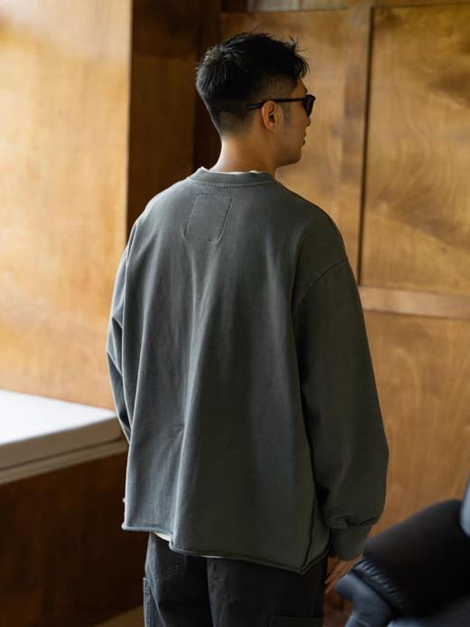 GYOZA PASTA/GP25AW-C057/复古亨利领反缝设计重磅水洗蜡染圆领卫衣 商品图4