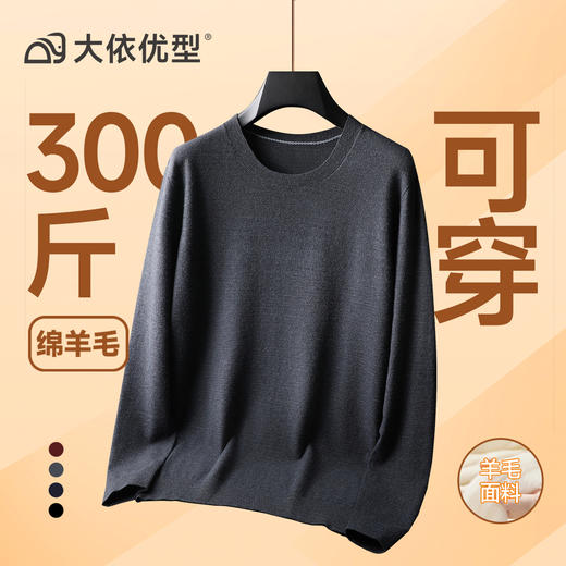 【绵羊毛】【新款DG】大依优型净版纯色圆领长袖绵羊毛毛衣针织衫休闲针织衫毛背心加肥加大上衣男士胖子大码毛衫t恤打底 商品图8