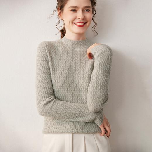 「自」全新升级【铂金会员441/天猫599/差价158】(11111)洛诗琳新款羊绒针织打底衫2025秋冬纯色半高领绞花针织毛衣 商品图3