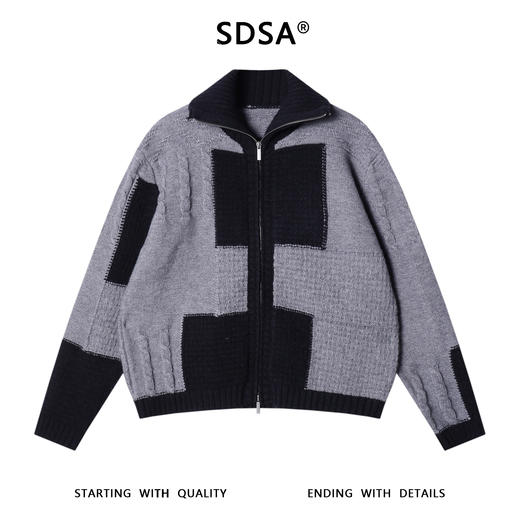 22538SDSA男士秋冬新款痞帅男装潮牌撞色纽花拉链翻领开衫毛衣百搭时尚 商品图1