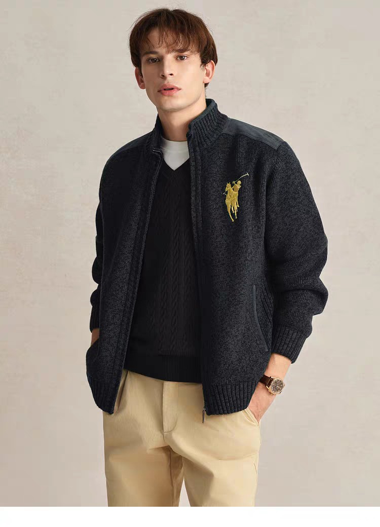 XY/POLOWALK半高领加绒针织拉链开衫秋冬季时尚外套男装 AD1W44230103  军绿色