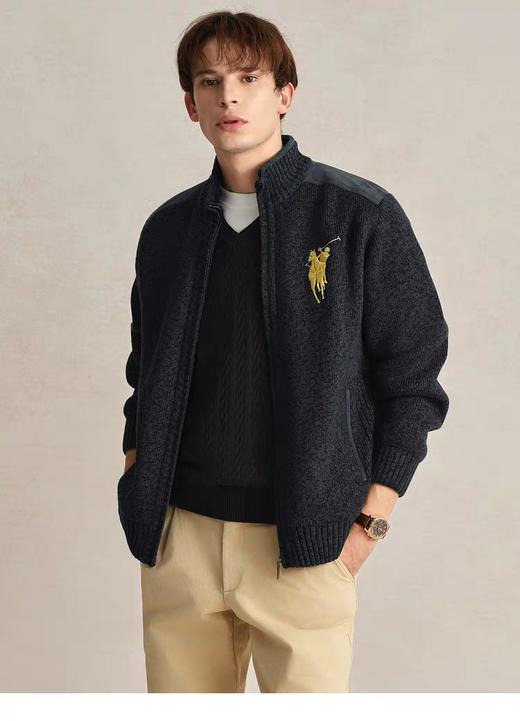 XY/POLOWALK半高领加绒针织拉链开衫秋冬季时尚外套男装 AD1W44230103  军绿色 商品图0