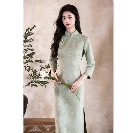 麂皮绒长款七分袖旗袍2025秋季新款复古国风年轻少女款日常旗袍裙23009 商品图3