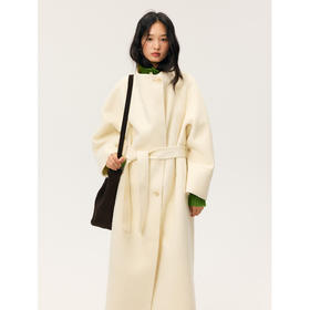 HeyDress大翻领宽松羊毛双面呢大衣