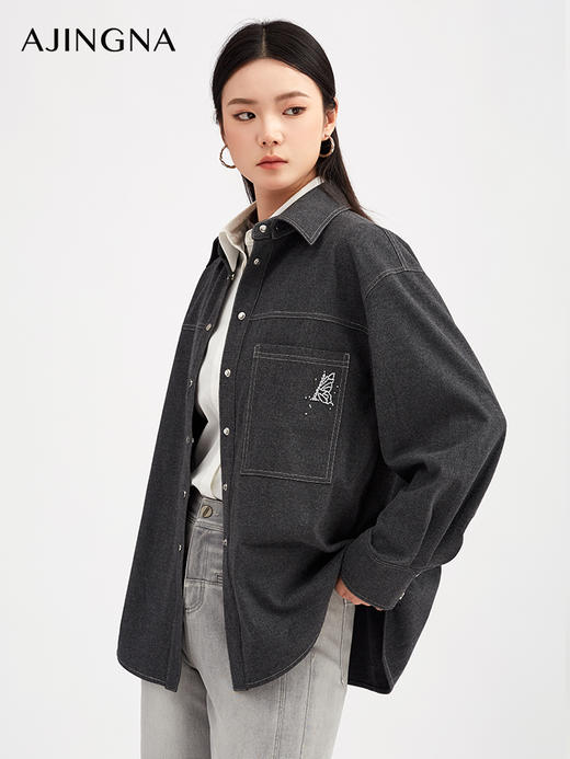 【商场同款】阿菁娜秋季新款TR磨毛衬衫空气感精纺羊毛光泽直筒H版型A30Q107009 商品图0