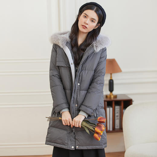 Famecoco范可儿白鸭绒羽绒服女士冬款时尚中长款外套D218AD300 商品图1