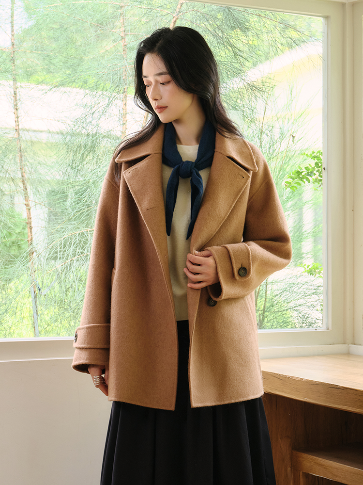 黄金年代 静奢驼绒羊毛混纺单排扣大衣FCF3OVC017