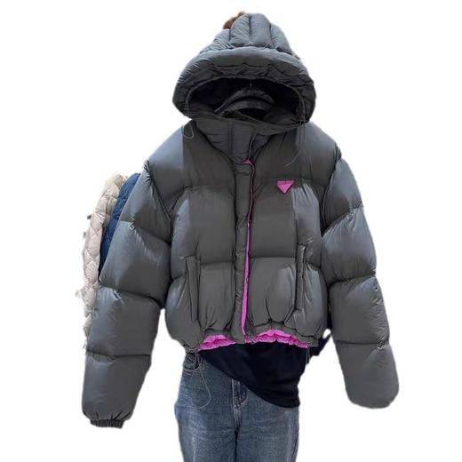 丁摩 大码撞色连帽羽绒服女短款冬新款休闲90白鸭绒面包服保暖外套5ZF-0829 商品图4